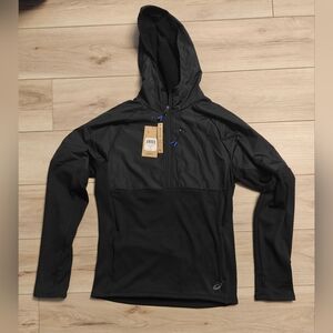 ASICS Knit Grid Fleece 1/4 Zip Hoodie Mens S Black Athletic Running Pullover